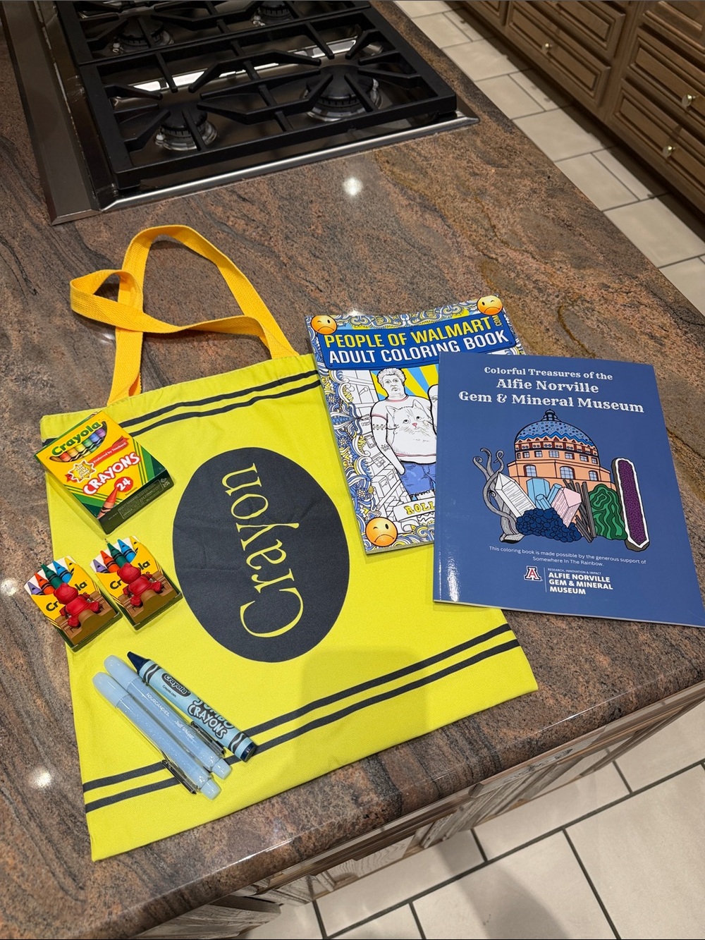Crayola Bag, Crayons, Coloring Books, & Hallmark Piano Bear Ornaments 1991